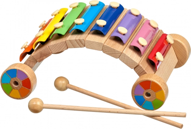 Regenboog houten xylofoon op wieltjes LUCY & LEO