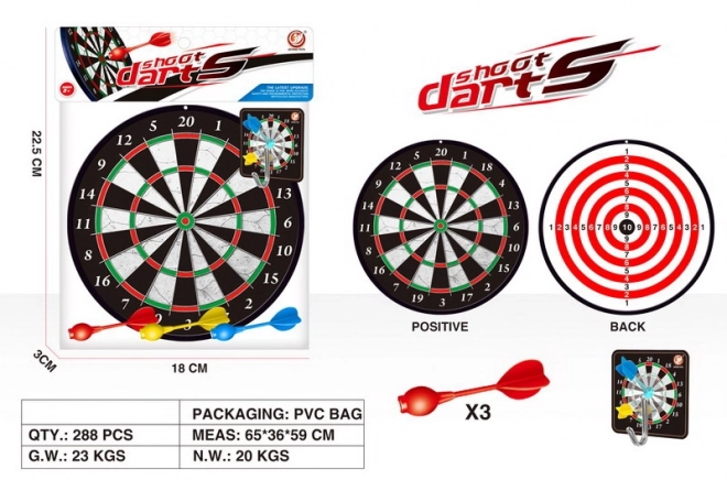 Dubbelzijdig magnetisch dartbord met 3 pijlen