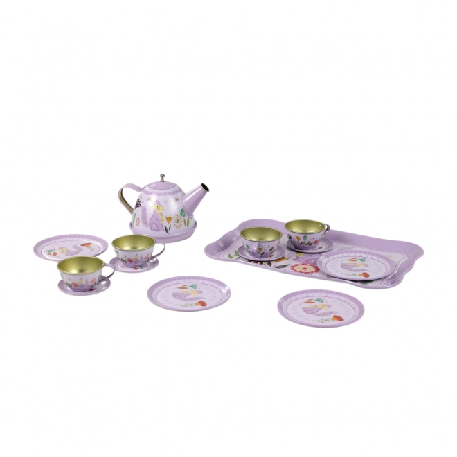 Kinder metalen theeservies in paarse kleur