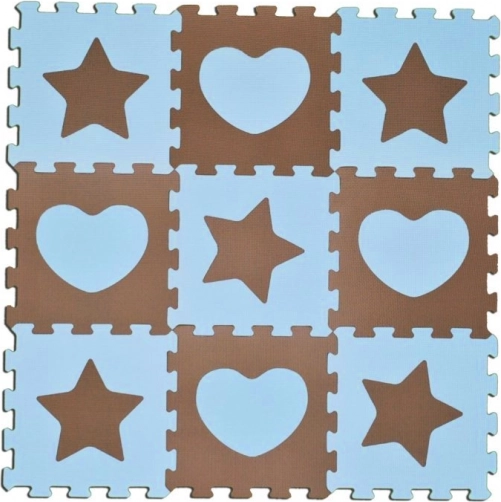 Schuimpuzzel sterren en harten blauw