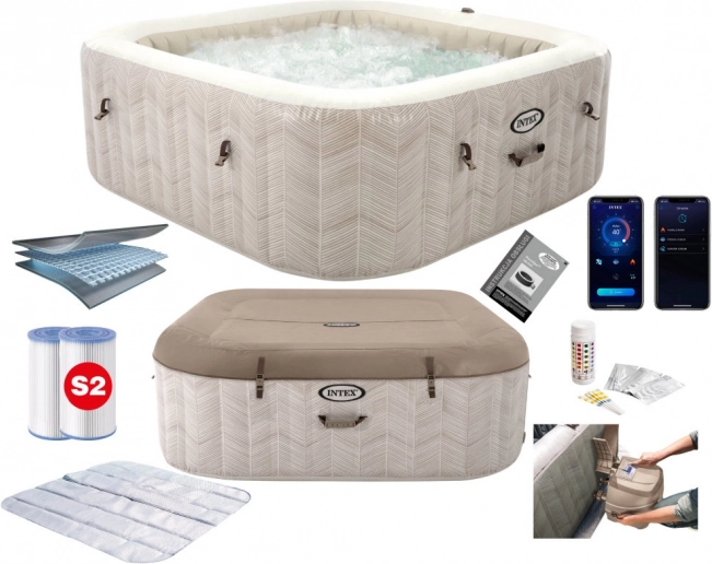 Opblaasbare vierkante jacuzzi voor 6 personen 196x71 cm met premium accessoires van INTEX