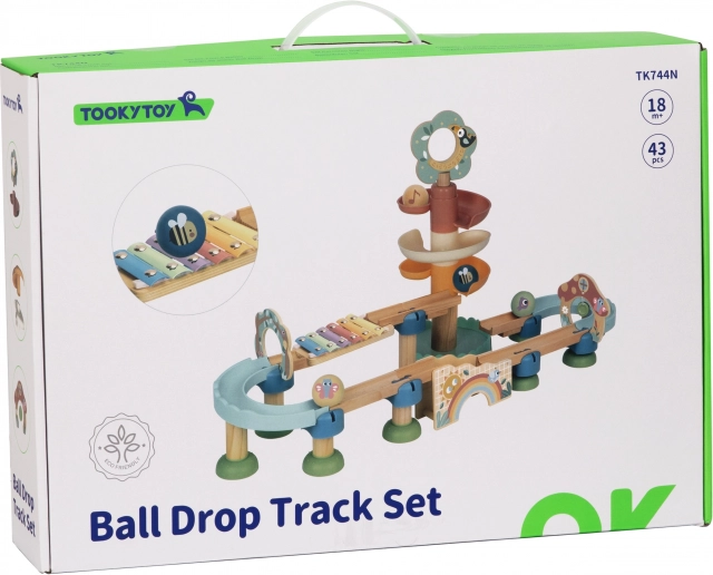 Houten knikkerbaan met xylofoon Tooky Toy 44 stuks