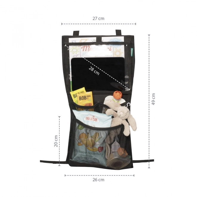 Organizer voor stoel + zak voor tablet en speelgoed