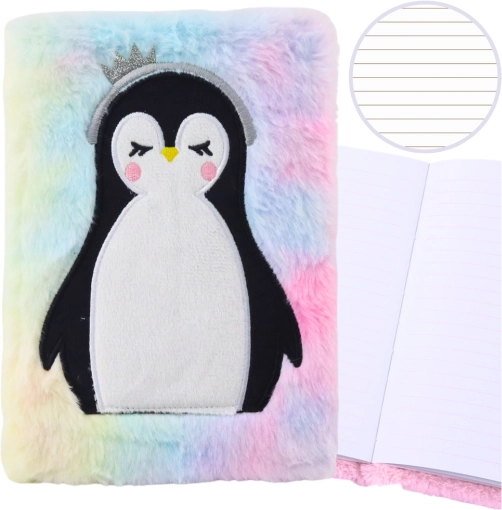 Pluchen gelinieerd notitieboek met pinguïn A5