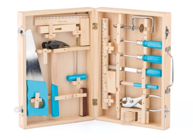 Complete houten gereedschapsset in overzichtelijke koffer