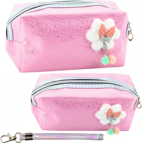 Roze cosmetica-etui met strikje en glitter