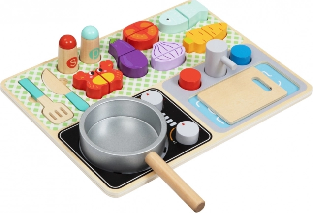 Houten keukentje met accessoires voor de kleine chef