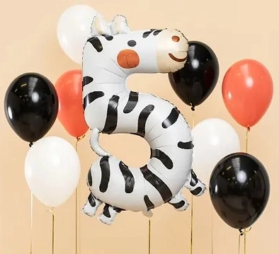 Folie verjaardagsballon nummer 5 - Zebra 68 x 98 cm