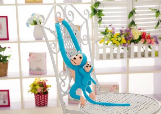 Pluchen aap met baby Blauw 90 cm