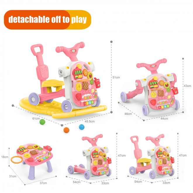 Multifunctionele loopwagen 5-in-1 roze voor kinderen