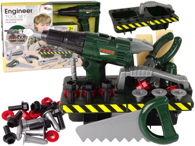 Groene doe-het-zelf set voor kinderen met accuboormachine