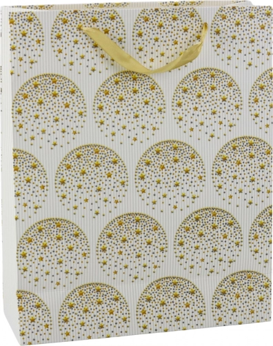 Cadeautas met gouden sterretjes, wit, 32 × 26 × 12 cm