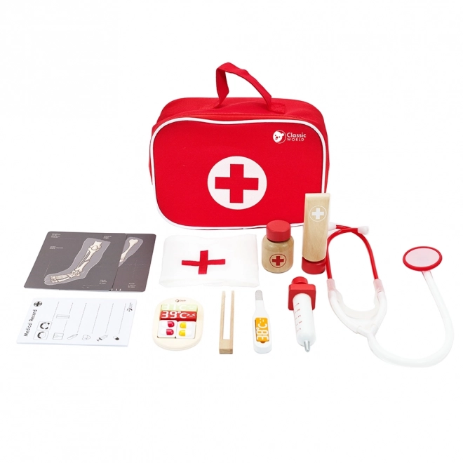 Set dokter/l-arts 19st hout/plastic in kartonnen verpakking 21x16x8cm