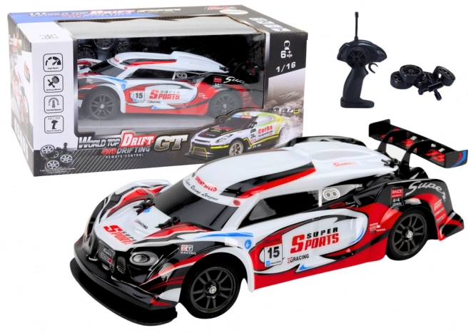 RC raceauto 1:16 Drift met verwisselbare wielen rood-wit