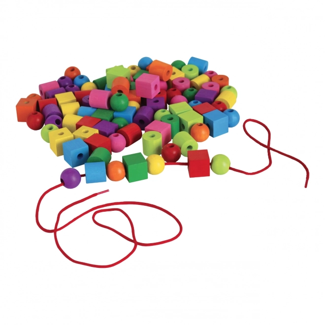 Maxi houten gekleurde kralen met koord 92 stuks in plastic doos 10x14cm