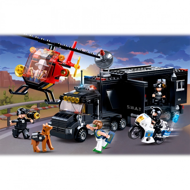Sluban Politie M38-B0659 SWAT mobiele basis en dieven in helikopter