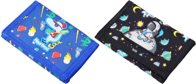 Stoffen portemonnee met klittenbandsluiting, 12,5 × 8 cm, 2 motieven (dinosaurus / astronaut)