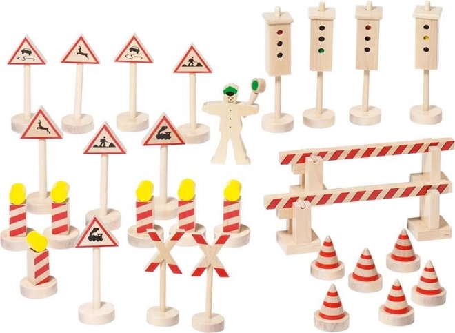 GOKI Houten set van spoor- en verkeersborden
