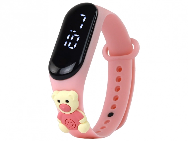 Kinderen touchscreen horloge met beermotief, roze met verstelbare band