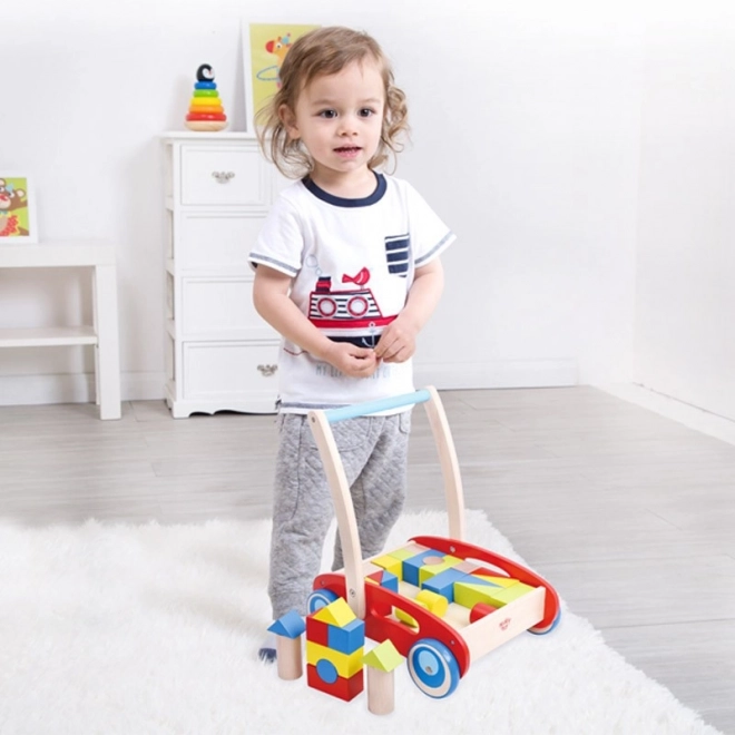 Houten loopwagen met blokken Tooky Toy