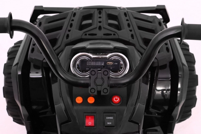 Kinder accu quad zwart + EVA wielen + MP3 radio + LED + langzame start