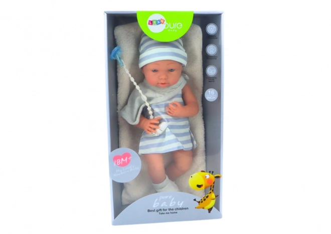 Pop Baby in Wit-Blauw Outfit met Muts en Speen