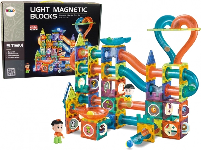 Lichtgevende magnetische knikkerbaan – bouwset 202 stuks