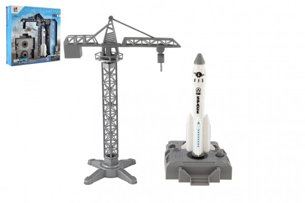 Raketoplane met kraan en lanceerstation plastic 17cm in doos 29x29x7cm