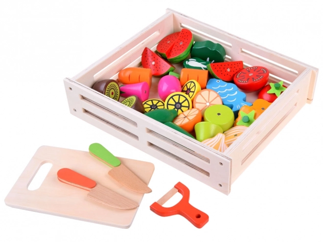 Grote set houten magnetische dozen voor het snijden van groenten en fruit ZA4121