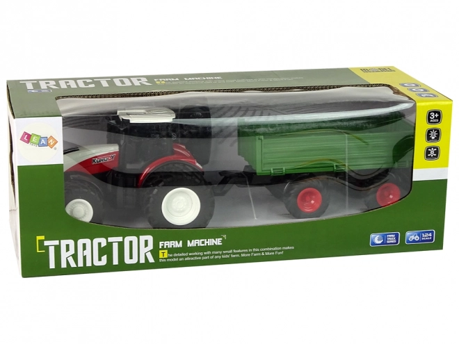 Op afstand bestuurbare tractor met aanhanger 1:24 rood-groen
