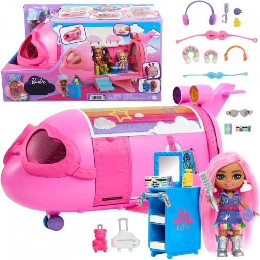 Roze regenboogvliegtuig BARBIE Extra Fly Minis met piloot