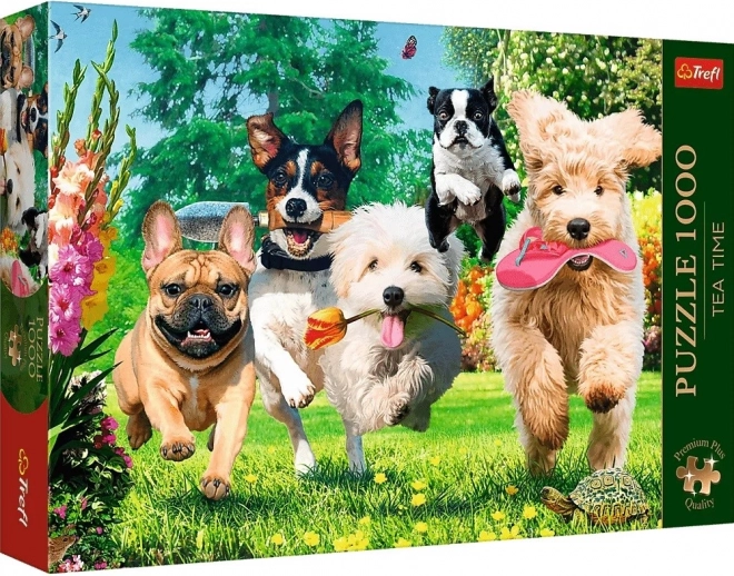 Trefl Puzzle Premium Plus Tea Time: Hondenstreken in de tuin 1000 stukjes