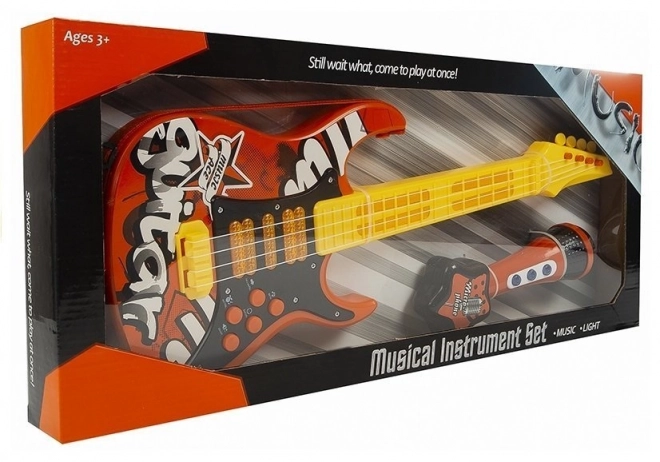 Kinderelektrische gitaar met microfoon - rood