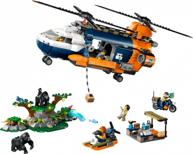 Helikopter met twee rotors en werkende lier