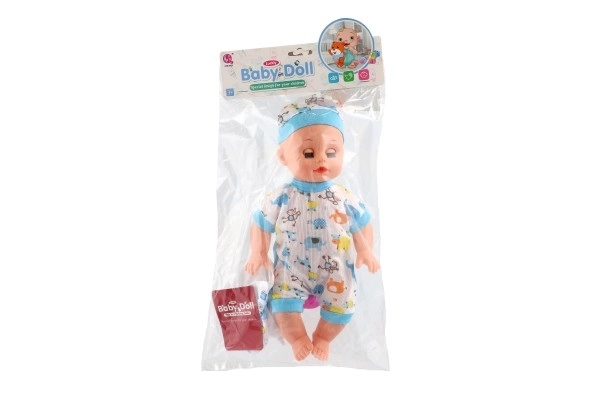 Pop baby plastic 32cm stevig lichaam drinkend, plassend op batterijen met geluid met accessoires in zak