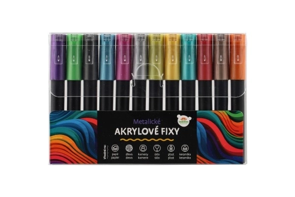 Fixy acryl metallic 12st ook voor keramiek, glas, stenen, punt 4mm in blisterverpakking 18,5x12cm