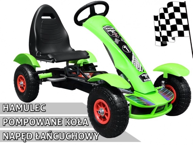 Racemerk go-kart XL voor kinderen 3+ Groen + Opblaasbare banden + Verstelbare stoel + Vrijloop