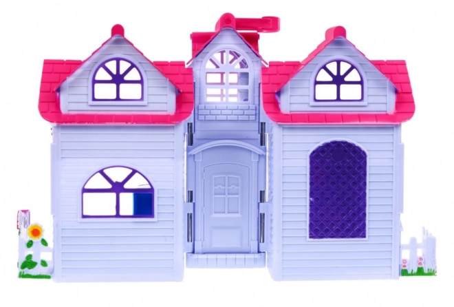 Uitklapbaar kinderspeelhuisje 3+ Paars + familiefiguren + hond + meubels + 2 verdiepingen