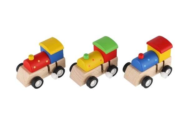 Houten stroomtrein 7cm assorti 3 kleuren