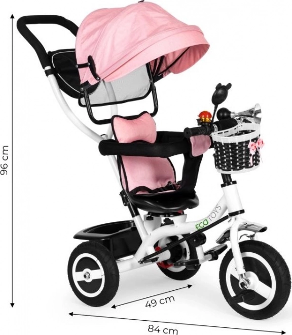 ECOTOYS Driewieler met dak en stuurstang roze