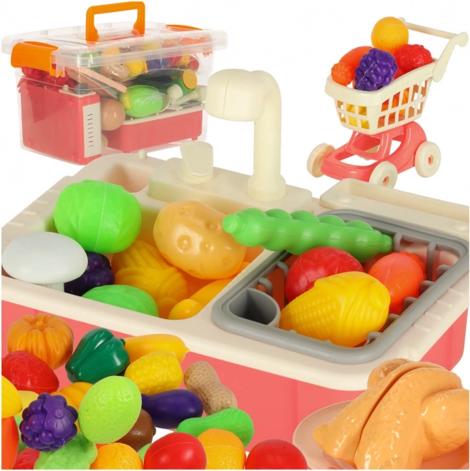 Kinderkeukentje met gootsteen en snijset 54 stuks