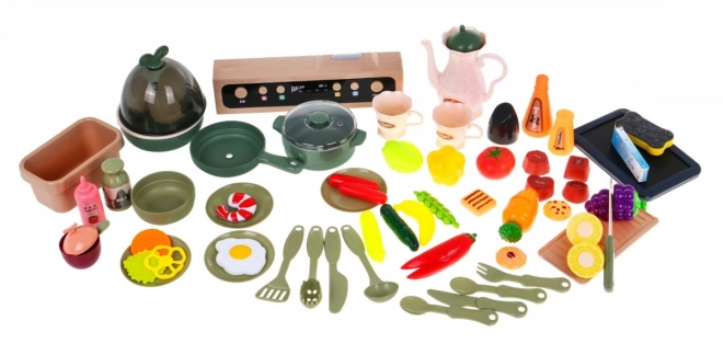 Kinderkeuken + interactieve kookplaat met stoom + audiopaneel - 65 onderdelen