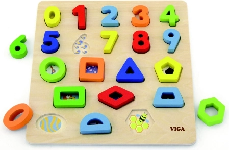 Houten inlegpuzzel VIGA – cijfers en vormen