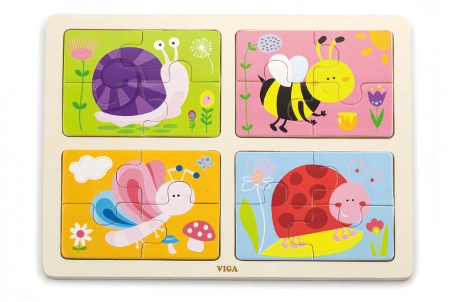 Houten puzzel 4-in-1 - insecten