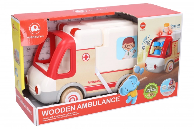 Ambulance hout/plastic met effecten 21cm
