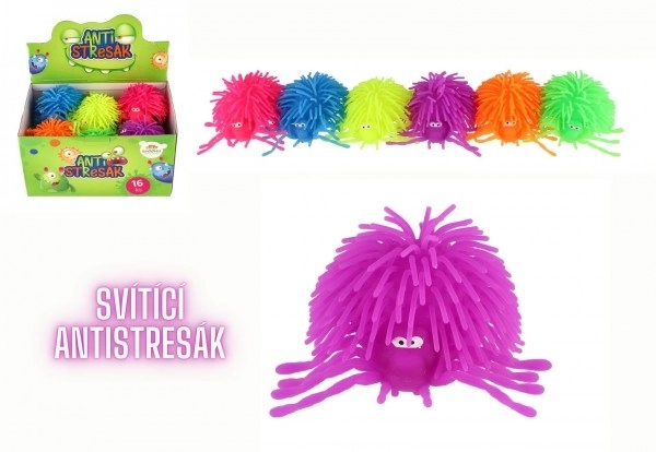 Stressbal spin antistress siliconen 10 cm op batterijen met licht 6 kleuren in zakje 16 stuks in doos