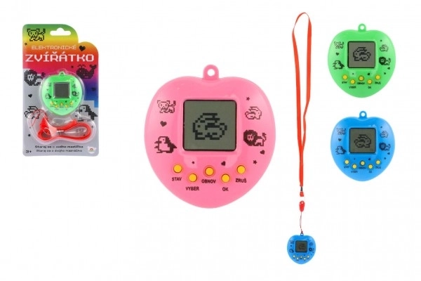 Elektronisch dierenhangertje met koord van kunststof 5x6cm op batterij. Assortiment kleuren 10,5x15x2cm