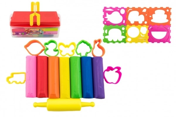 Modeline/Plastiline NARA 430g 8 stuks met uitsteker 10 stuks met roller met accessoires in plastic doos 21x12x8cm