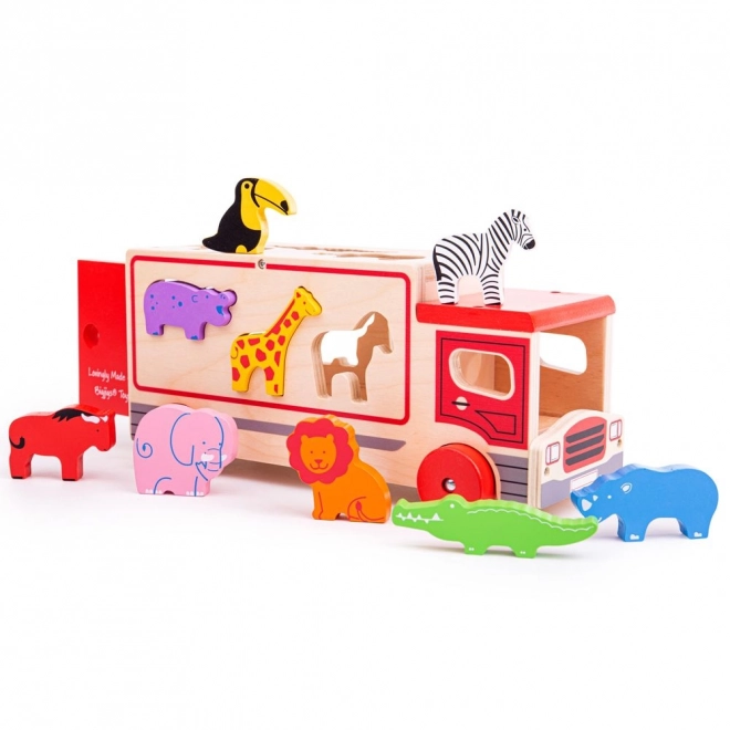 Houten vrachtwagen met safari-dieren