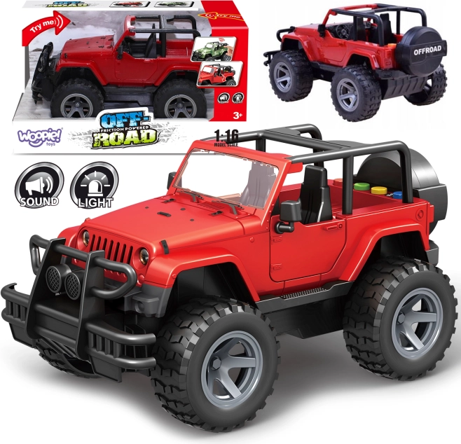 Woopie rode terrein-jeep met licht en geluid 1:16